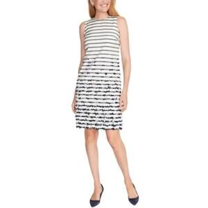 J. McLaughlin Jane Dress Women's Size 10 White Navy Striped Bows at Bottom Sleev